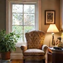 Illustration eines gemütlichen Zuhauses mit einer Tasse Tee, die Komfort symbolisiert